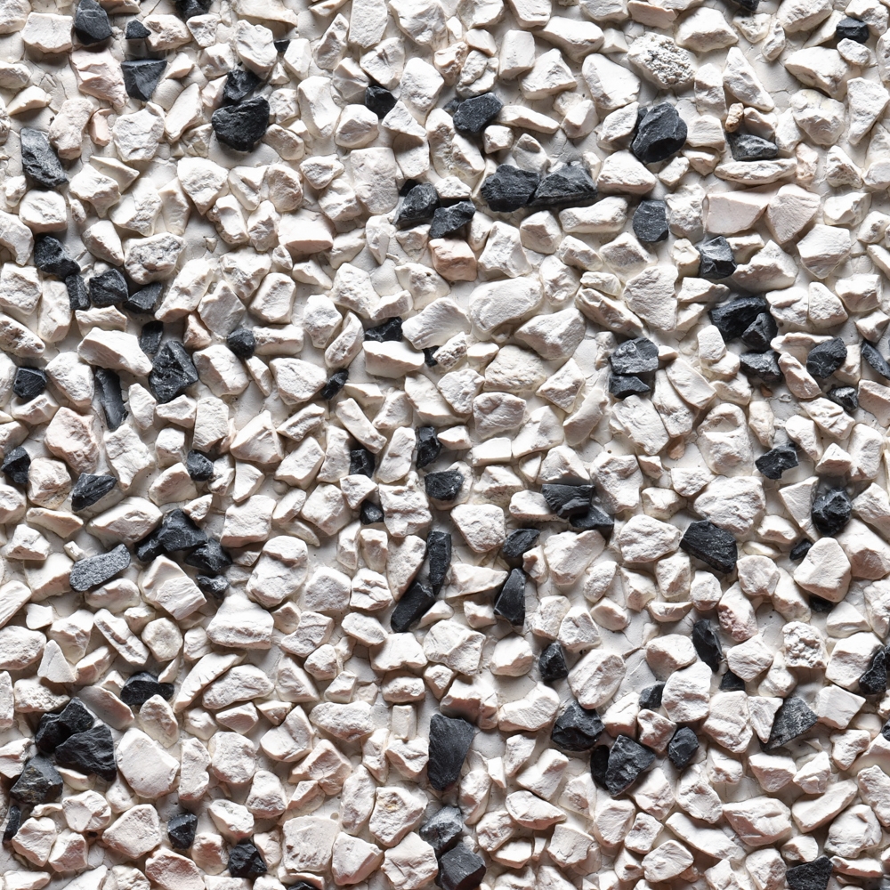 Finitura lavata pannelli verticali, graniglia bianco Verona e nero ebano, Fondo Bianco